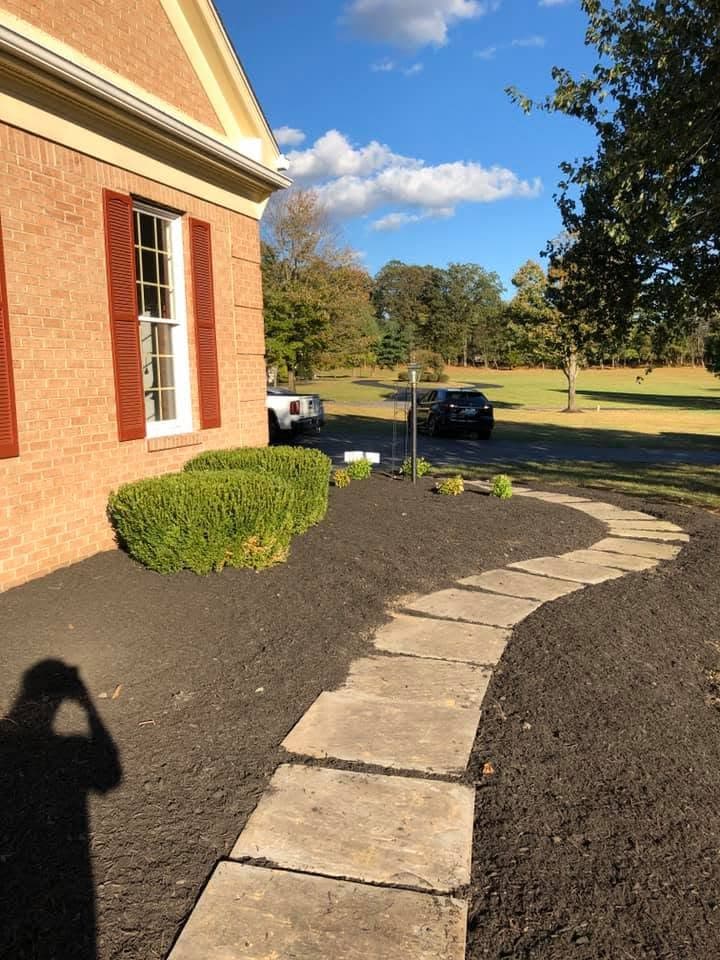 Freshly reset and mulched garden bed after Milani Landscaping work
