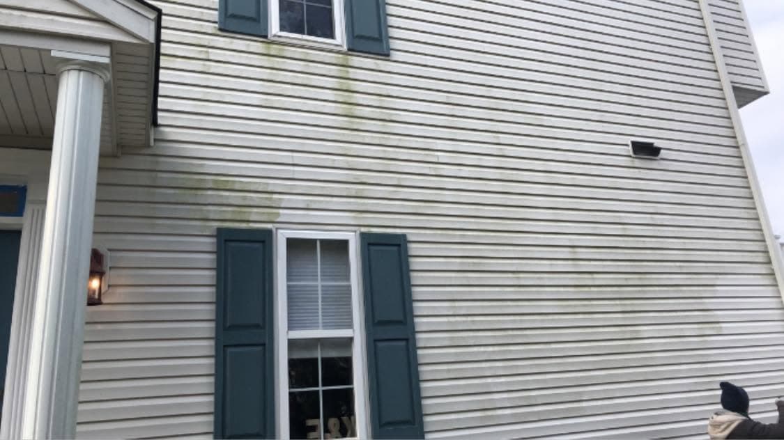 Vinyl siding before Milani Landscaping exterior cleaning